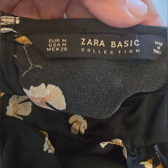 NWT Zara Floral Bird Black Dress Bell Sleeves Size M - Picture 11 of 11